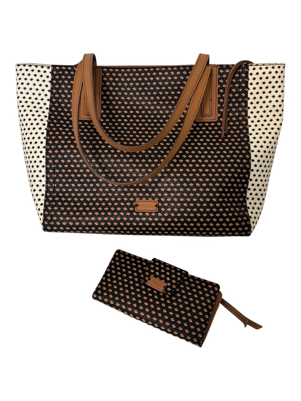 FOSSIL Emma Black Multi Tote and Matching Wallet